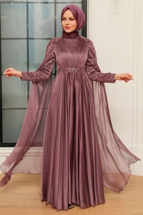 Tesettürlü Abiye Elbise - Pelerinli Koyu Gül Kurusu Tesettür Abiye Elbise 22130kgk EGS-22130