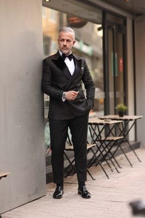 Siyah Damatlık Çok Binmeli Kruvaze Takım Elbise - Slim Fit P222P58771