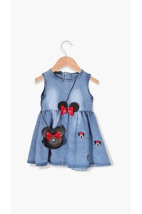 Mickey Nakışlı Çantalı Kız Bebek Elbise Kot 103572