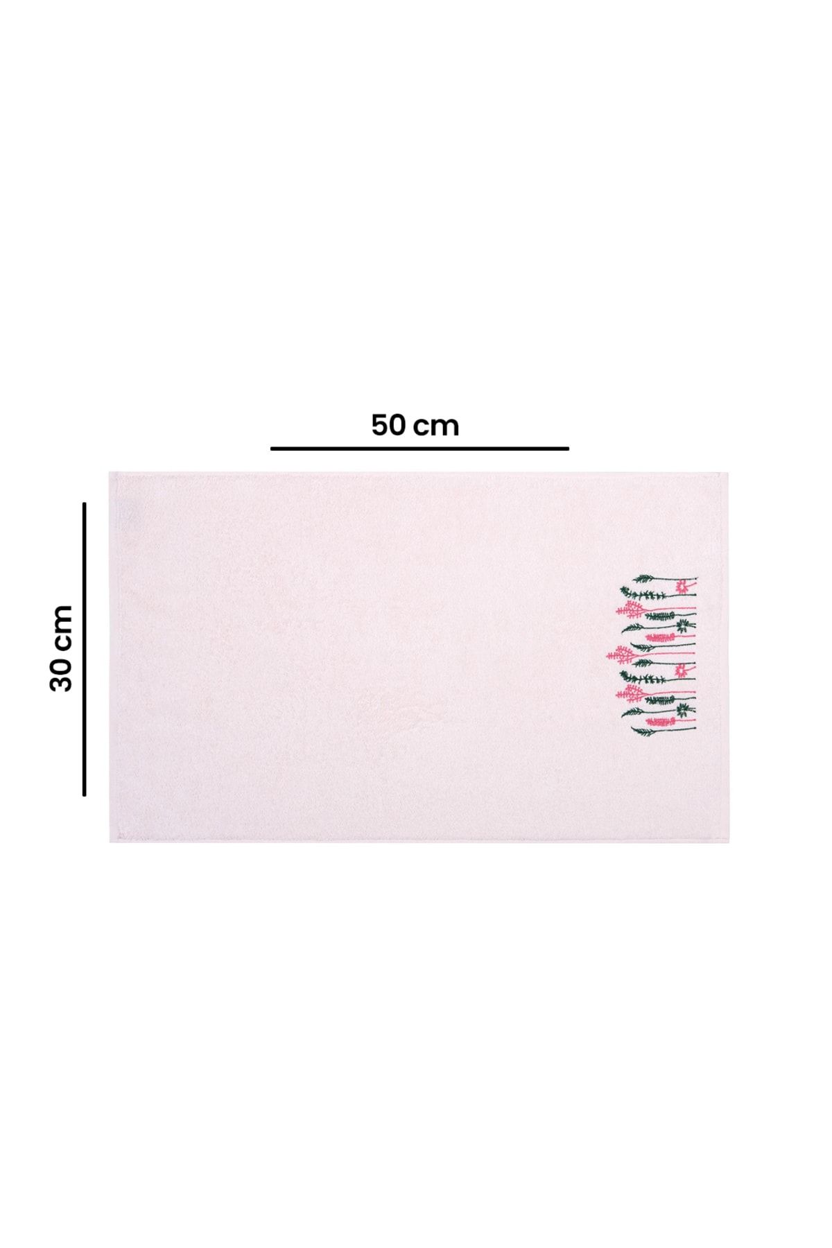 Nuvomon Botanical Nakışlı El Havlusu - Pudra - 30x50 Cm RY8437
