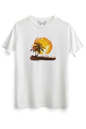Palmiye Baskılı Beyaz Tshirt 10698