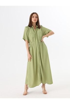 Yeşil Cepli Uzun Elbise CPDTY-0