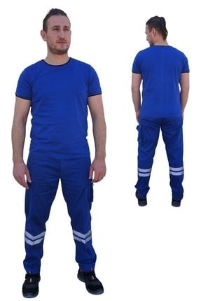 Iş Pantolonu Ve Tişört Takımı Klasik Model %100 Pamuk Yazlık Erkek Mavi 00330