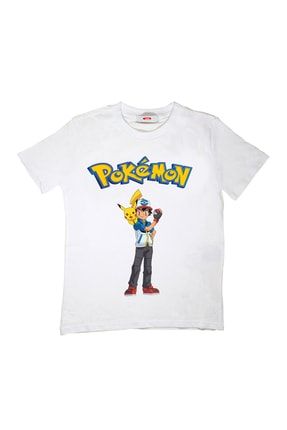 Pokemon Pikachu Ash Çocuk T-shirt Beyaz TTPOK03CTBU