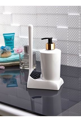 Armona Silikon Fırçalı Mutfak Banyo Sıvı Sabunluk Süngerlik Seti SS- S GOLD