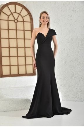 Kadın Siyah Uzun Tek Omuz Elbise Sİ000-23