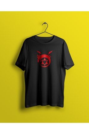 Unisex Siyah Fullmetal Alchemist Baskılı T-shirt SYHYCHYSEZN2001154