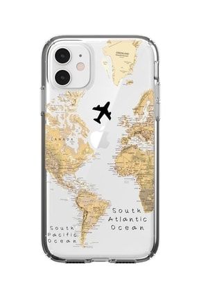 Iphone 11 Dünya Harita Desenli Premium Şeffaf Silikonlu Kılıf bnv5tfgvg