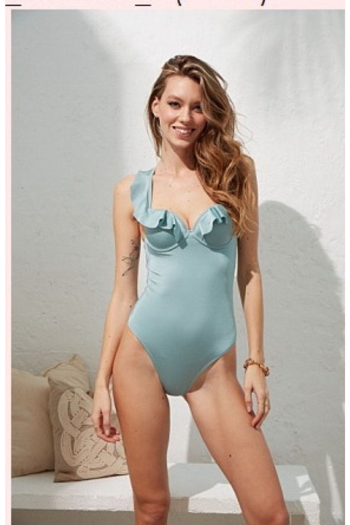 Pierre Cardin Women s Nile Green Gigi Double Padded Flounce Swimsuit