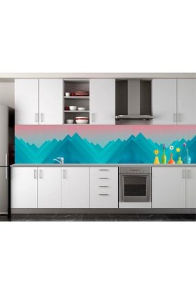 Mavi Dağlar Desenli Mutfak Tezgah Arası Fayans Kaplama Sticker STMA002