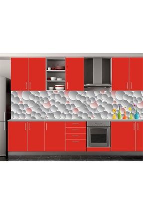 Düzensiz Halkalar Kırmızı Desenli Mutfak Tezgah Arası Fayans Kaplama Sticker STMA004