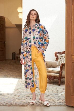 Rengarenk Lale Desenli Uzun Kimono Elbise 38786