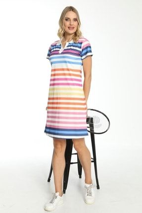 Kısa Kollu Yakalı Elbise Renkli BY11925
