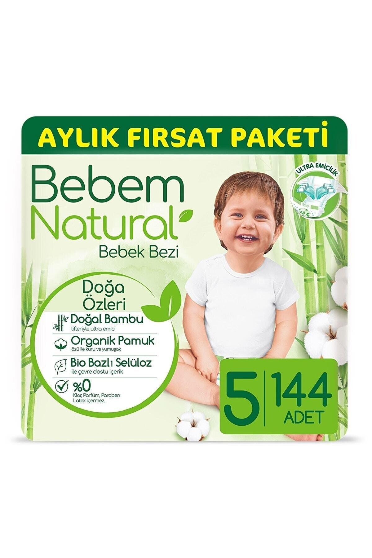 Bebem Natural Bebek Bezi 5 Beden Junior Aylık Fırsat Paketi 144 Adet 6'lı Kağıt Havlu