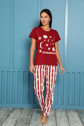 Yazlık Kısa Kollu %100 Pamuk Kadın Pijama Takımı-genç Anne Serisi 20504