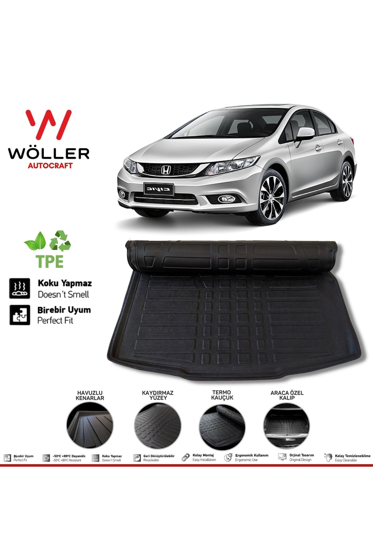 Багажный пул Wöller Honda Civic Fb7 с 2012 по 2016 год 3d Ultraflex Flexible wöllerultraflex083