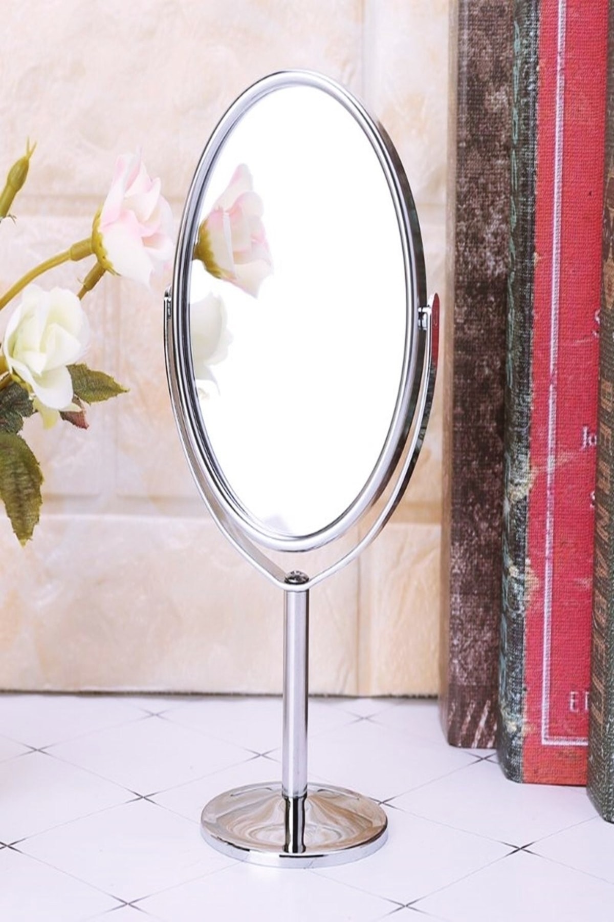 epazzar 2 Adet Masa Üstü Mini Makyaj & Bakım Aynası 360° Dönebilen Çift Taraflı Büyüteçli Makyaj Aynası 15x8