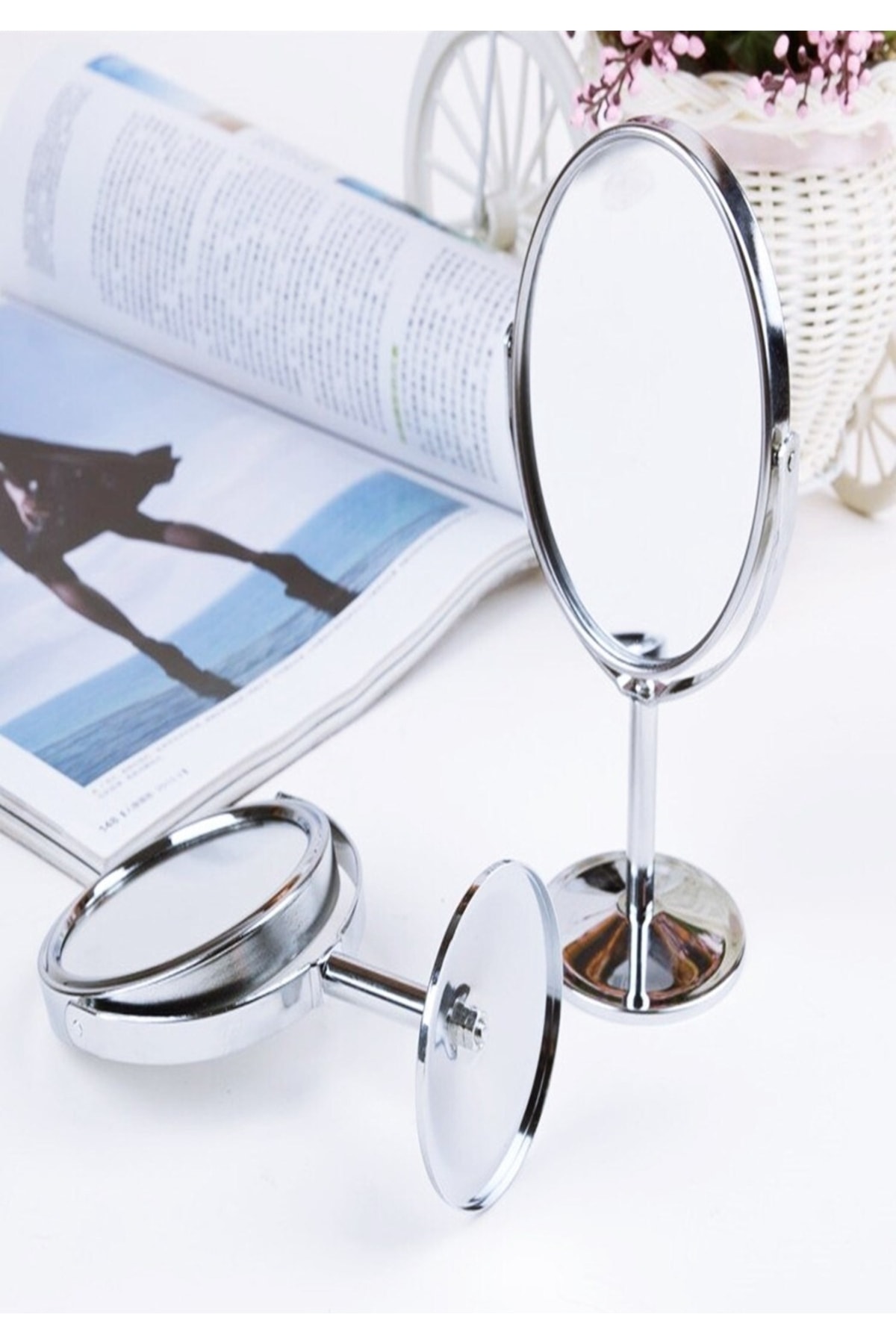 epazzar 2 Adet Masa Üstü Mini Makyaj &amp; Bakım Aynası 360° Dönebilen Çift Taraflı Büyüteçli Makyaj Aynası 15x8 UX14872