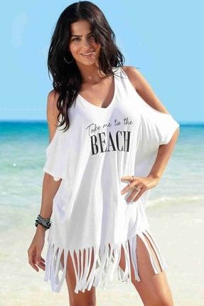 Yeni Sezon Beyaz Beach Baskılı Pareo Plaj Elbisesi MS42226