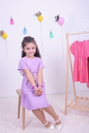 Kız Çocuk Elbise Kısa Kol Bel Lastikli Ayrobin Elbise ilk145-12