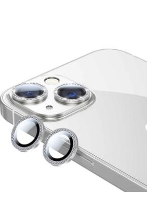 Iphone 13 Taşlı Kamera Lens Koruyucu Mercek Metal Çerçeveli 2li Set Gümüş Gri Silver tsllen50