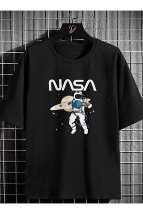 Siyah Nasa Baskılı Oversize T-shirt TSH-NASA