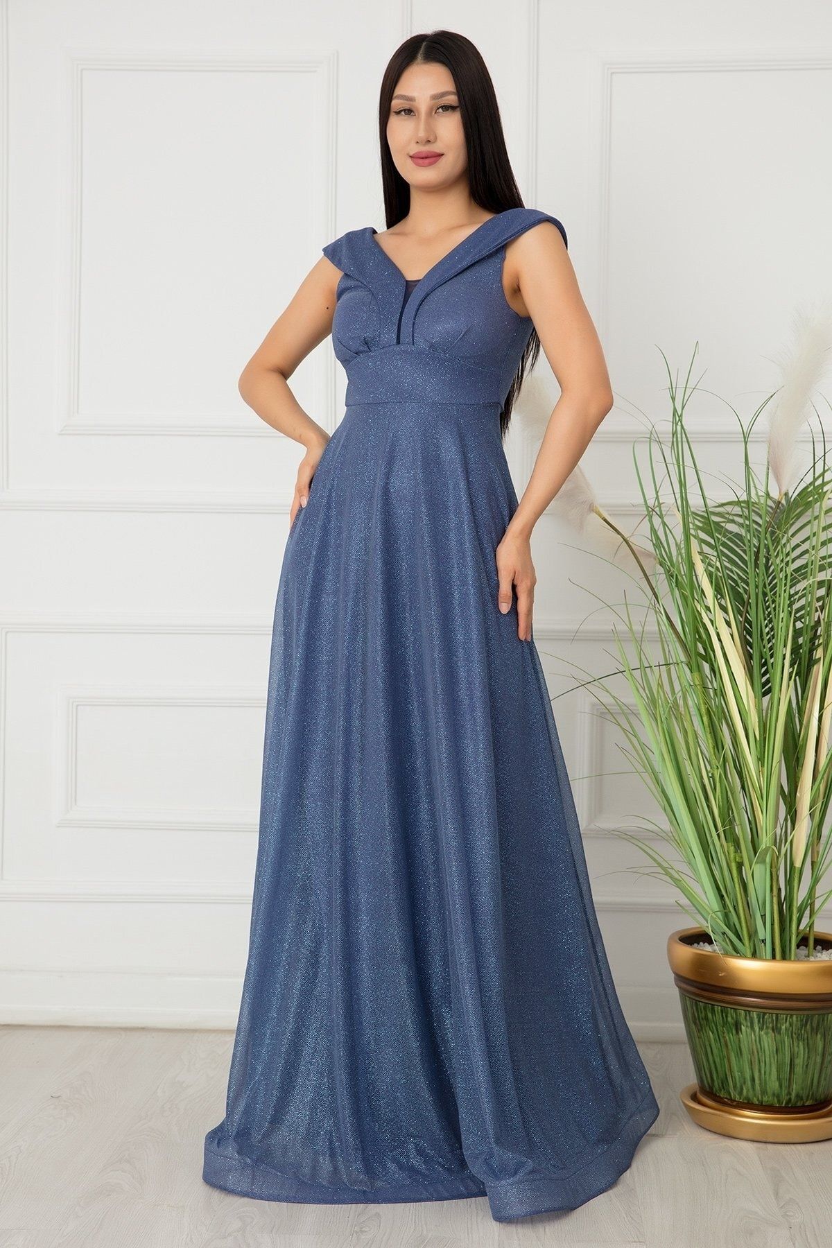 PULLIMM-Glittery Tulle Long Evening Dress 13280 2