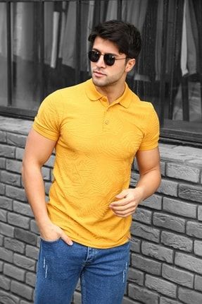 Erkek Sarı Jakarlı Polo Yaka T-shirt Ab-y35065lns 414319880