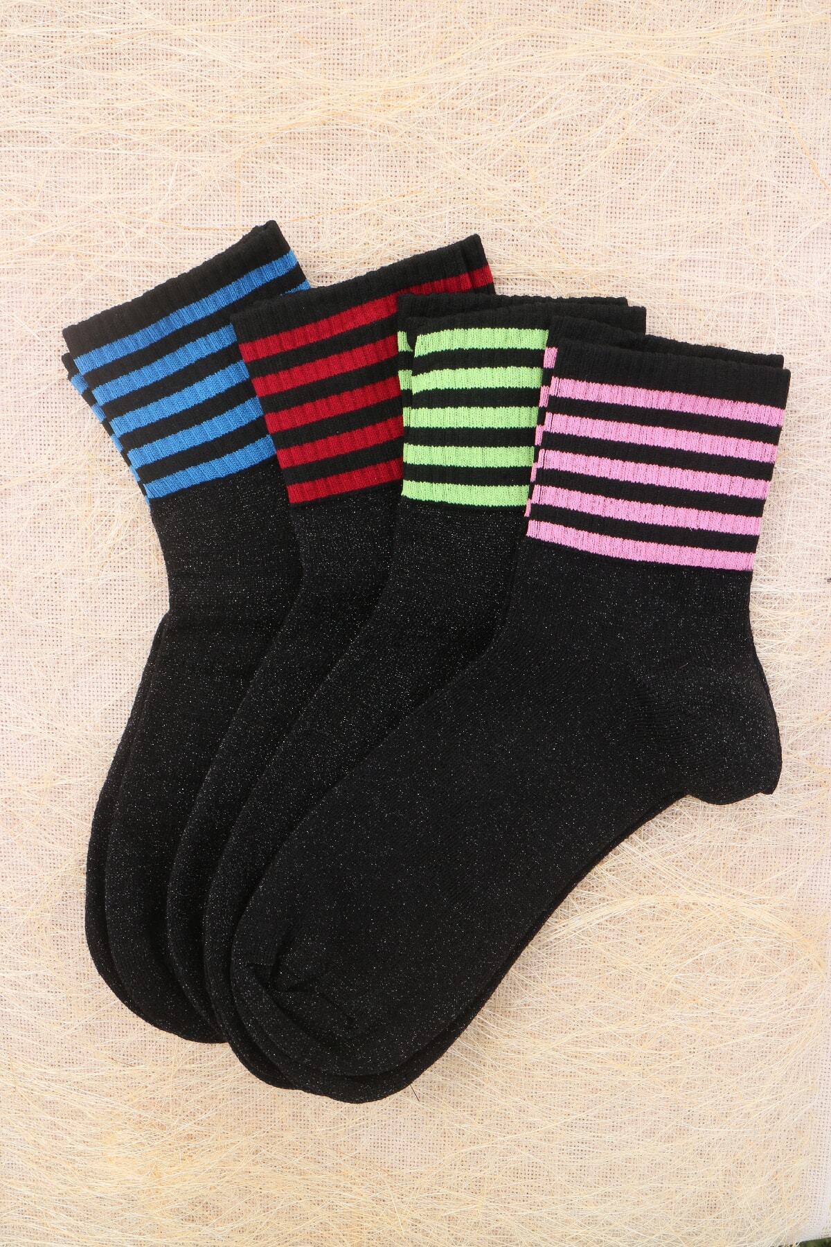 Women's Lurex and Circle Striped Detailed 4-Piece Socks