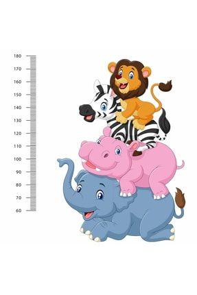 Fil-su Aygırı-zebra-aslan Boy Ölçer Gelişim Tablosu Duvar Sticker KTDOA971