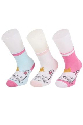 3 Çift Bir Arada Kedi Desenli Şirin Lüks Kız Çocuk Patik Çorap TSD50071