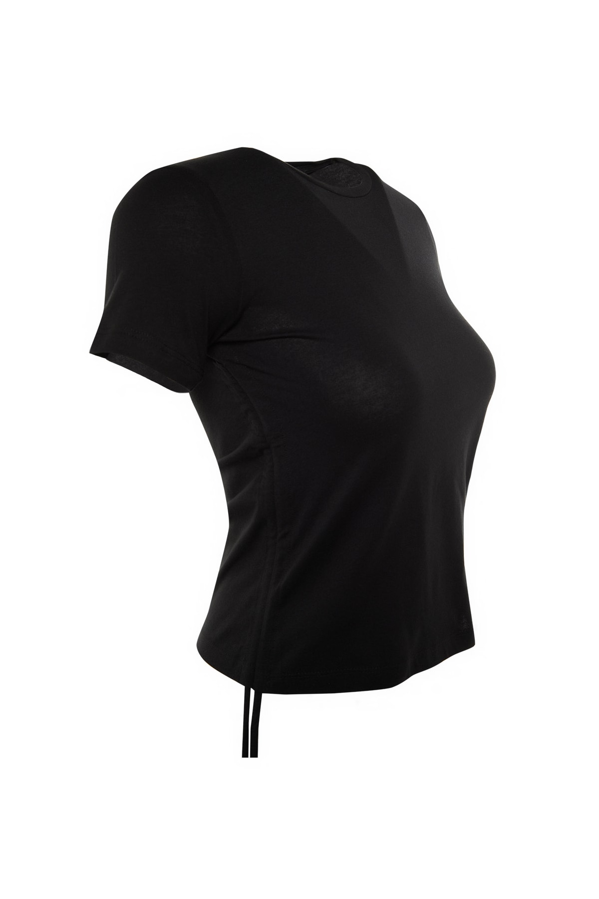 Trendyolmilla  Siyah 100% Pamuk Büzgü Detaylı Basic Bisiklet Yaka Örme T-Shirt TWOSS21TS0131 - Görsel 7