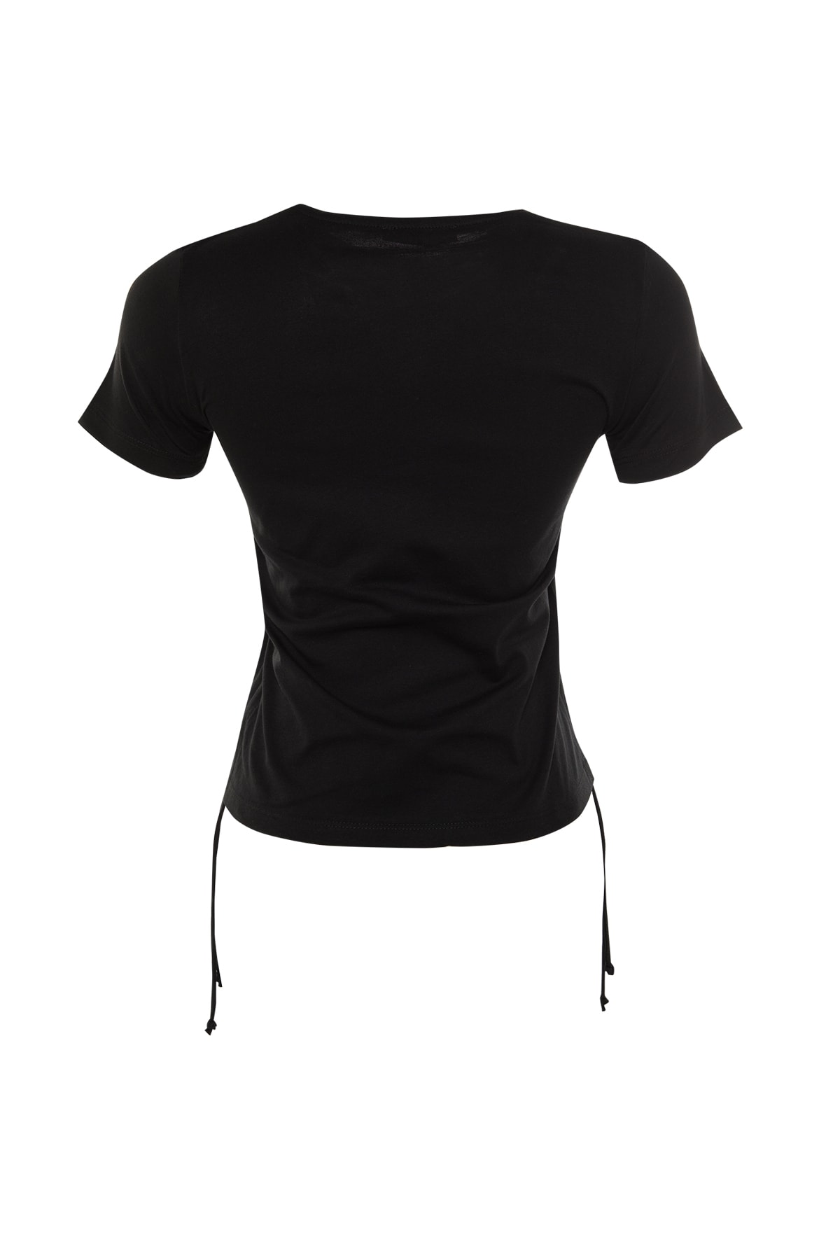 Trendyolmilla  Siyah 100% Pamuk Büzgü Detaylı Basic Bisiklet Yaka Örme T-Shirt TWOSS21TS0131 - Görsel 8