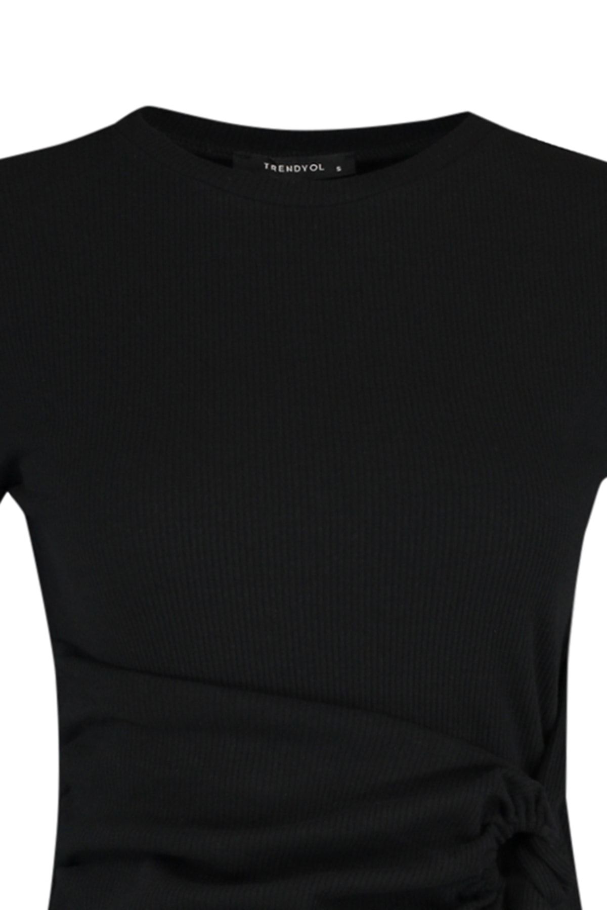 Trendyol Collection-Black Tie Detailed Crew Neck Knitwear Look Mini Pletené šaty TWOSS22EL0751 7