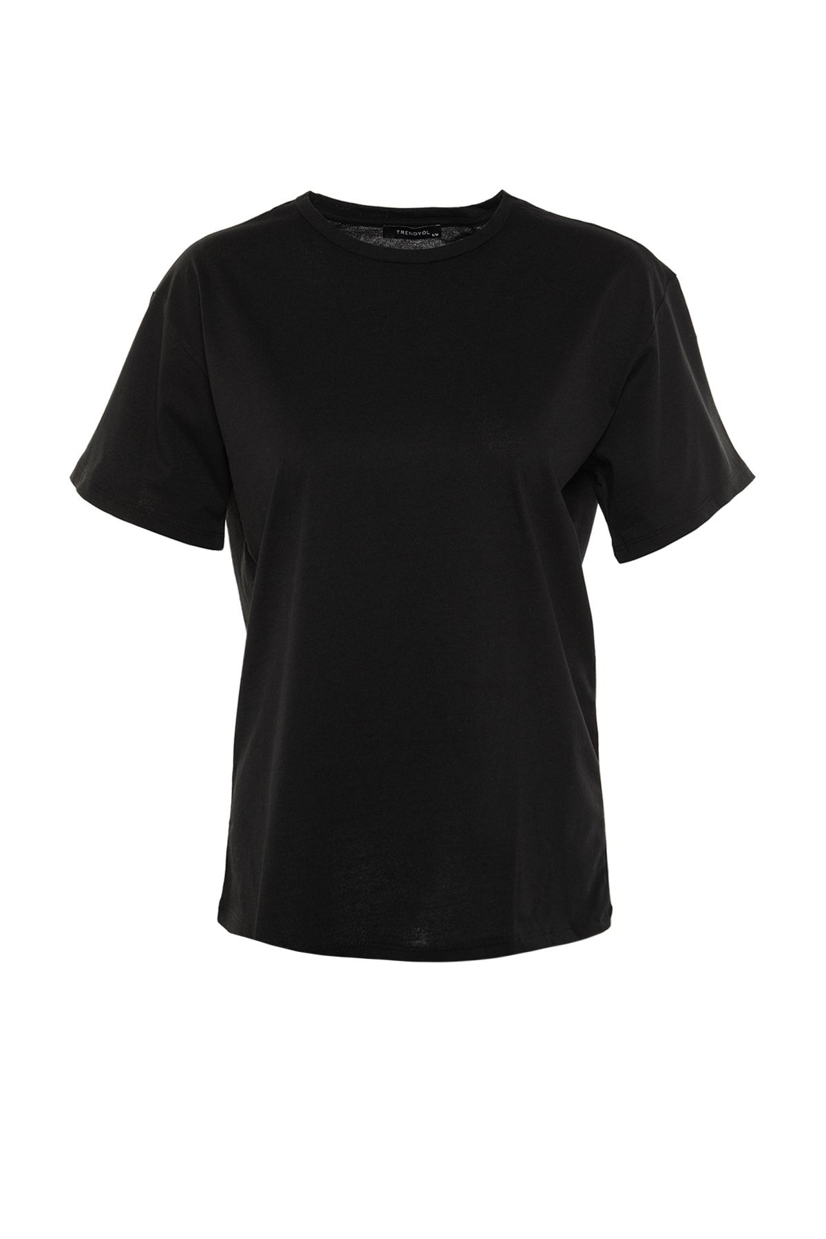 Trendyol Collection Schwarzes Boyfriend-Strick-T-Shirt mit  Rundhalsausschnitt und weiter Passform aus 100 % Baumwolle TWOSS20TS0134 -  Trendyol