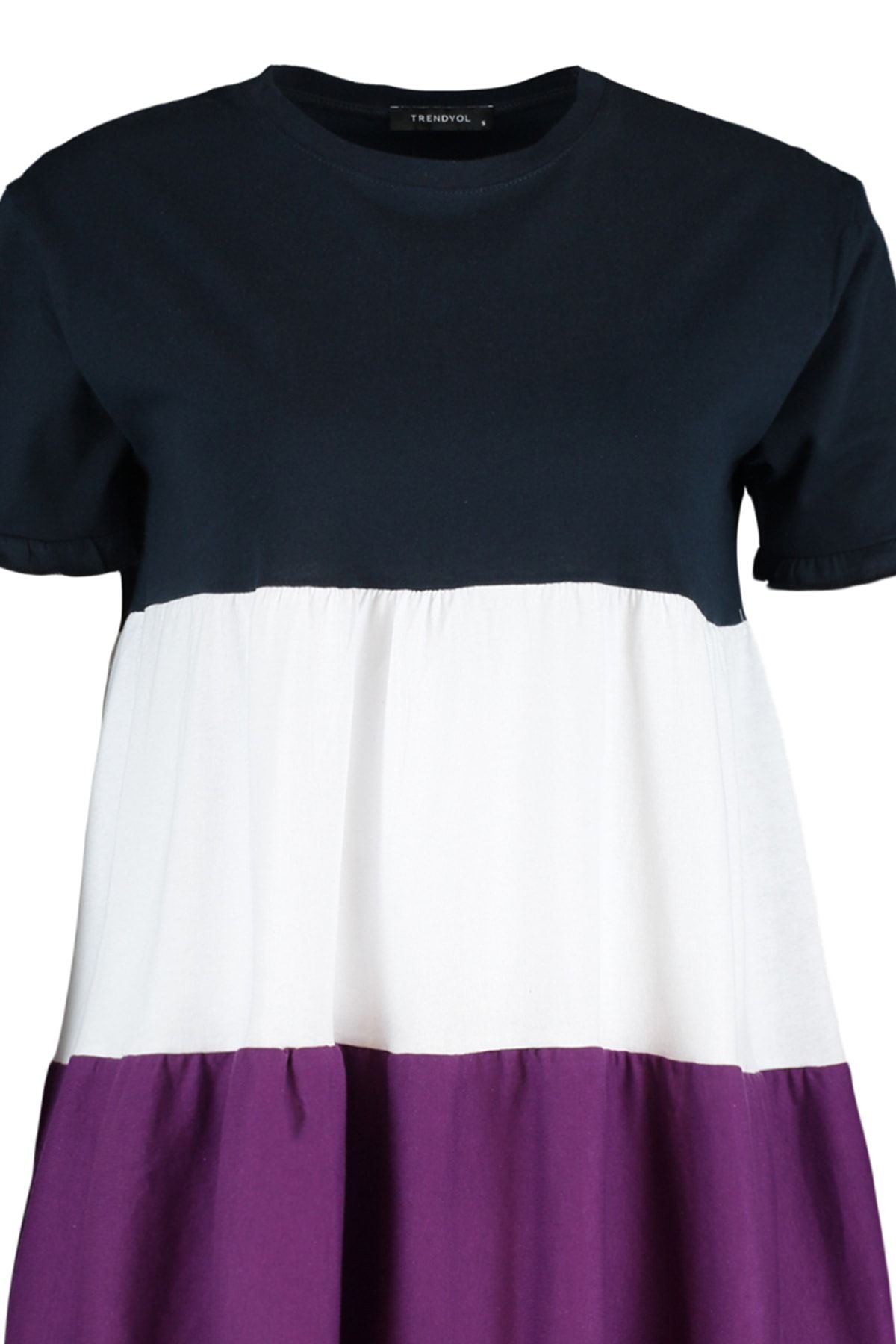Kolekcia Trendyol-Námornícka modrá 100% bavlna Color Block Shift/Plain Mini pletené šaty TWOSS20EL1638 7