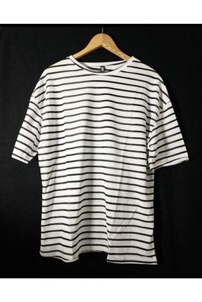 Unisex Beyaza Siyah Çizgili Oversize T-shirt MQL202