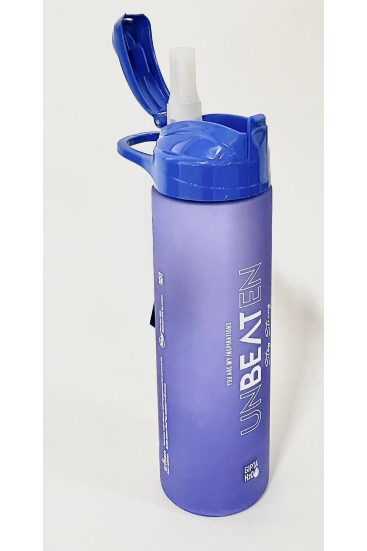 Gıpta-Blue Unbeaten Tritan Painted Patterned Flask with Straw 600ml 2