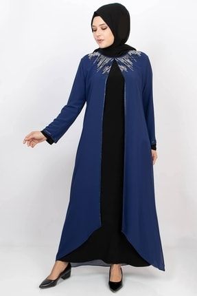 Taş Baskı Detay Abiye Elbise Saks Mda2125 MDA2125-SAKS