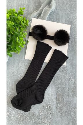 Kız Bebek Siyah Çorap-ponpon Bandana Set TYC00430197908