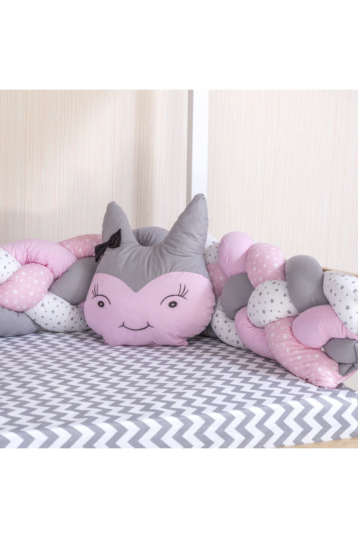 Mini Baby Mini Bab 4'lü Örgülü Pembe Montessori Bebek Çocuk Uyku Seti 100x200 Ölçü fotoğrafı 2 (önizleme)