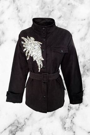 Gümüş Işlemeli Siyah Renk Jean Ceket GİSRJC