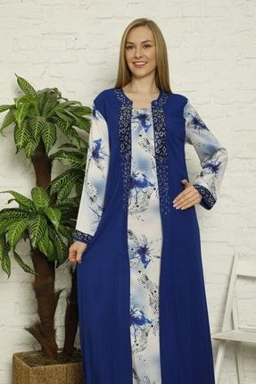 Dijital Baskılı Taşlı Garnili Yazlık Mavi Kadın Elbise 2003