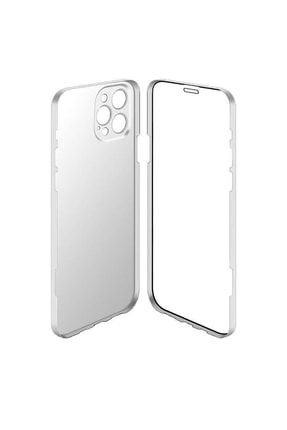 Apple Iphone 13 Pro Kılıf Led Lens Korumalı 360° Camlı Ön Arka Kapak - Beyaz cupT18437