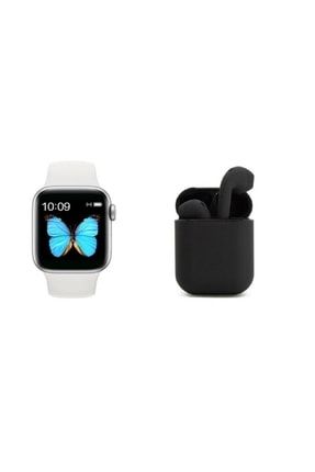 Tüm Telefonlarla Uyumlu Beyaz Watch 6 Series Akıllı Saat Ve Siyah Tws I12 Uyumlu Bluetooth Kulaklık HNSW6IKILI-13