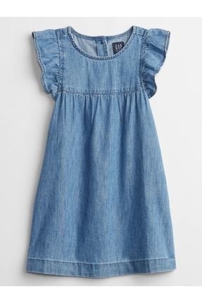 Kız Bebek Açık Mavi Denim Fırfır Detaylı Elbise 832701