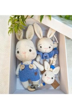 Amigurumi Yenidoğan Oyuncak Set Mavi tavşan set