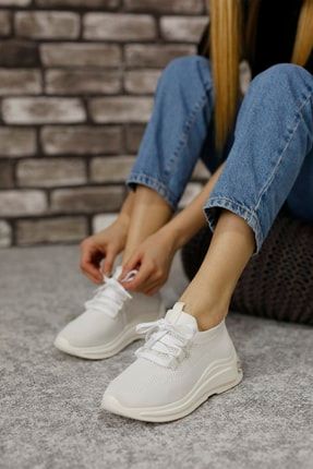 Beyaz - Marry Triko Taşlı Sneaker 850
