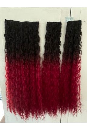 Yeni Siyah Kızıl Afro Dalgalı Uzun Yarım Ay Saç 3 Parça Çıt Çıt 80cm. 270 Gr. M-PL-015-1-850A