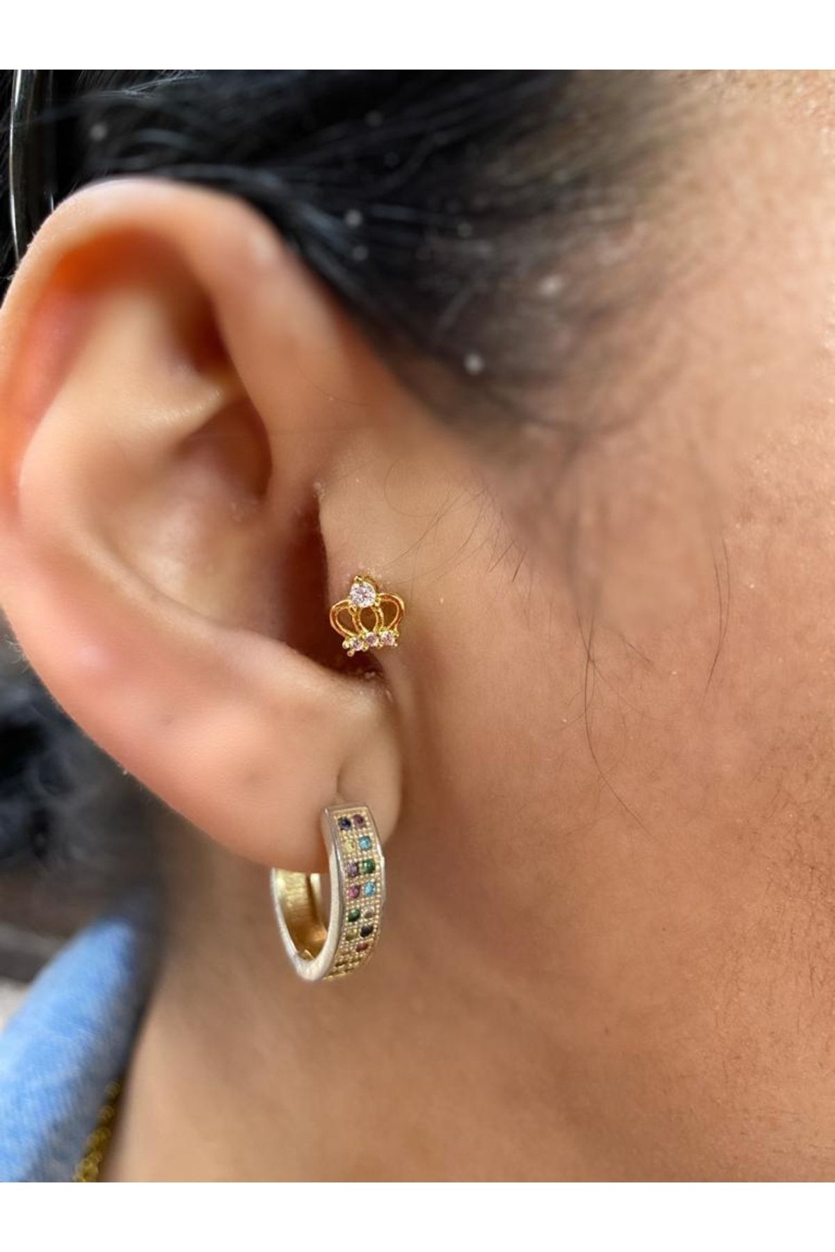 Arescollection Surgical Steel Gold Color Mini King Crown Tragus Piercing